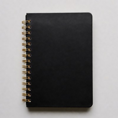 Black Spiral Notebook on White Background