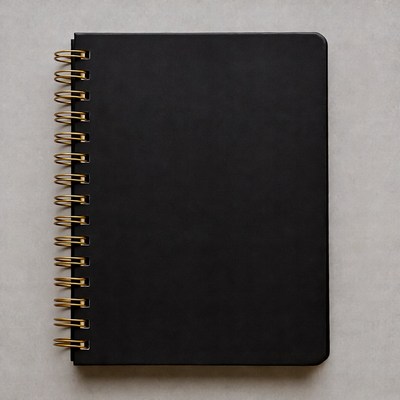 Black Spiral Notebook on White Background