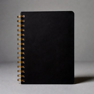 Black notebook with gold spiral binding
