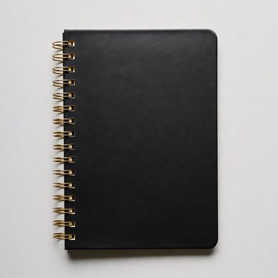 Black Spiral Notebook on White Background