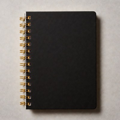 Black Spiral Notebook on White Background