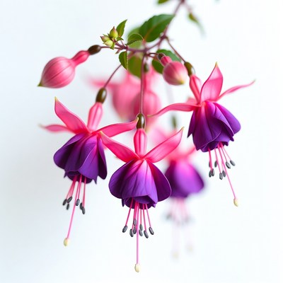 Pink Fuchsia Flowers on White Background