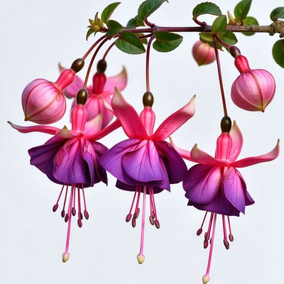 Pink Fuchsia Flowers on Stem