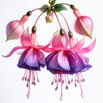 Pink Fuchsia Flowers Isolated Background