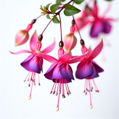 Pink Fuchsia Flowers on White Background