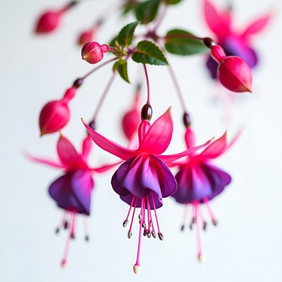 Pink Fuchsia Flowers on White Background