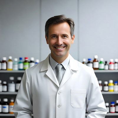 Smiling male doctor in white coat