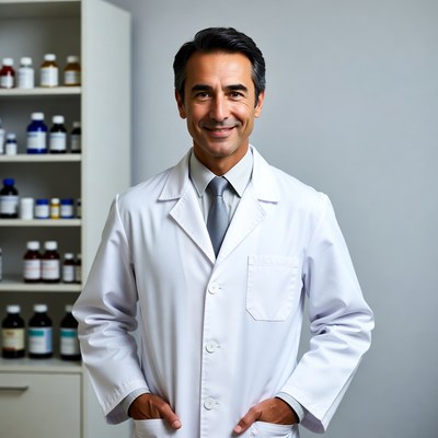 Smiling male doctor in white coat
