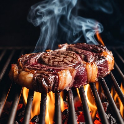 Grilled Ribeye Steak on BBQ Grill