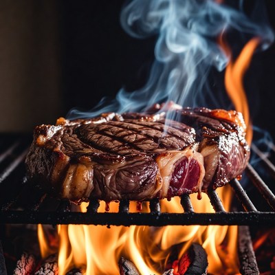 Grilled Ribeye Steak on BBQ