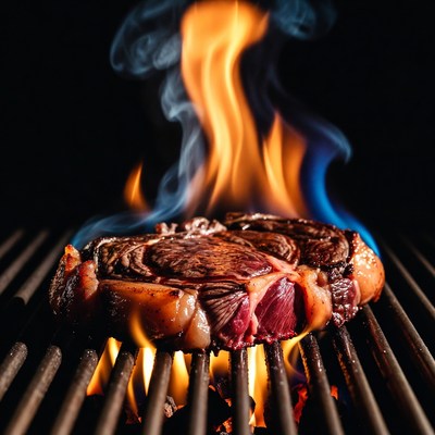 Grilled Ribeye Steak on Flames