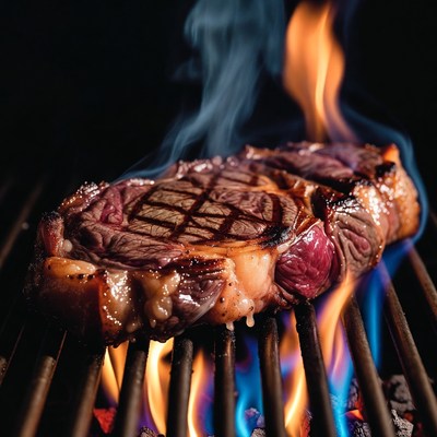 Grilled Ribeye Steak on Flames