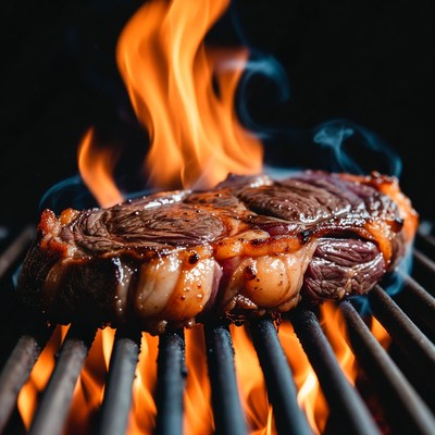 Grilled Ribeye Steak on Flames