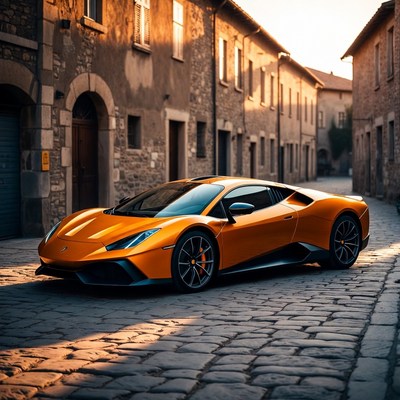 Orange Lamborghini in Italian Village Street