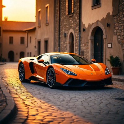 Orange Supercar Parked on Italian Street