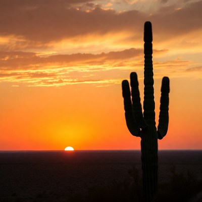 Silhouette cactus at sunset