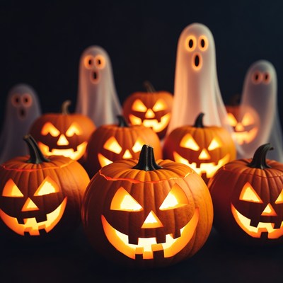 Jack-o'-lanterns and Ghosts Halloween Display