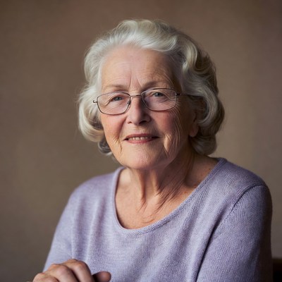 Elderly woman smiling with glasses