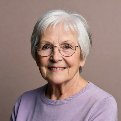 Elderly woman smiling with glasses