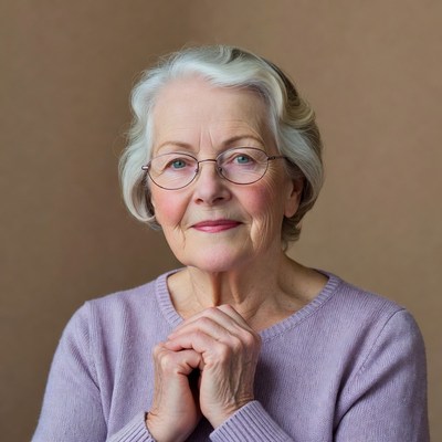 Elderly woman praying hands together