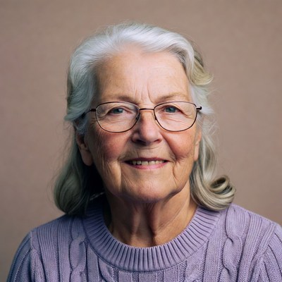 Elderly woman smiling with glasses