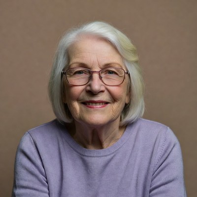 Elderly woman smiling with glasses