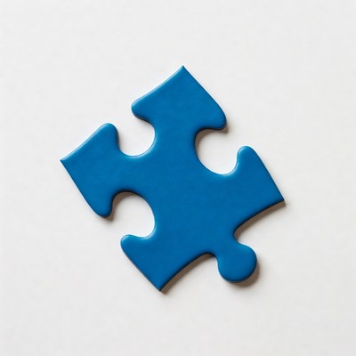 Blue puzzle piece on white