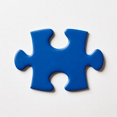 Blue puzzle piece on white