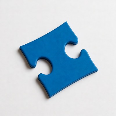 Blue puzzle piece on white