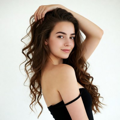 Young woman with long wavy brown hair