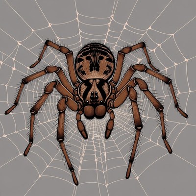Wolf spider on web illustration