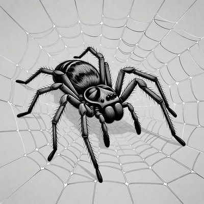 Black spider on web illustration