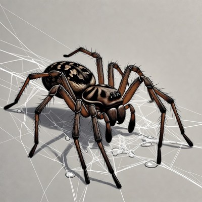 Striped Wolf Spider on Web