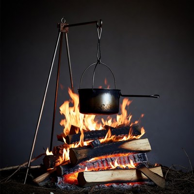 Campfire with Pot on Tripod