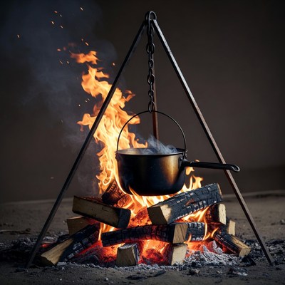 Campfire with Pot on Tripod