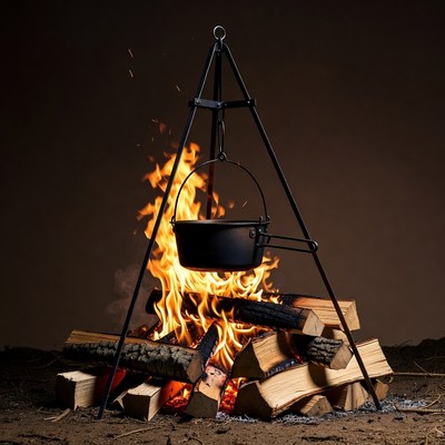 Campfire with Pot on Tripod