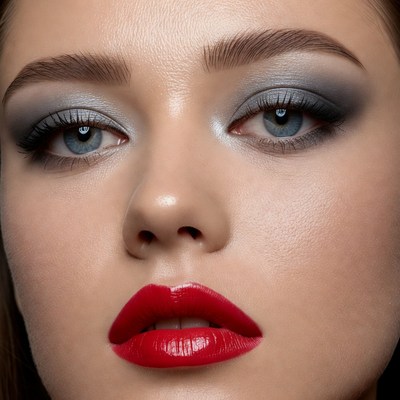 Woman with smoky eyes red lips
