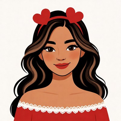 Smiling Asian woman with red heart headband