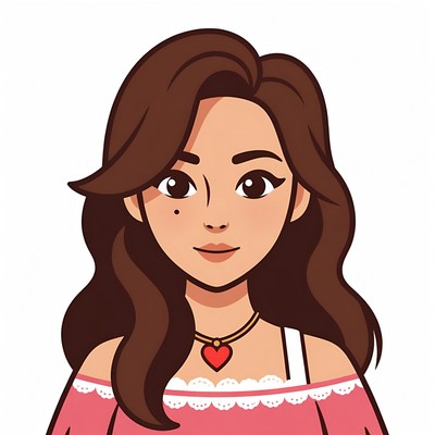 Cartoon Asian woman with heart necklace