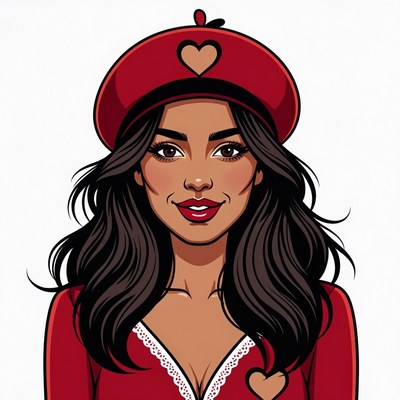 Woman in red beret with heart