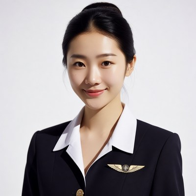 Asian woman in flight attendant uniform