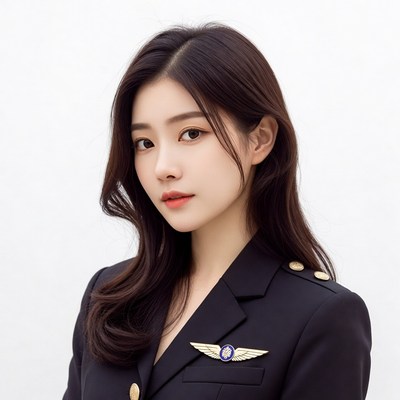 Asian woman in flight attendant uniform