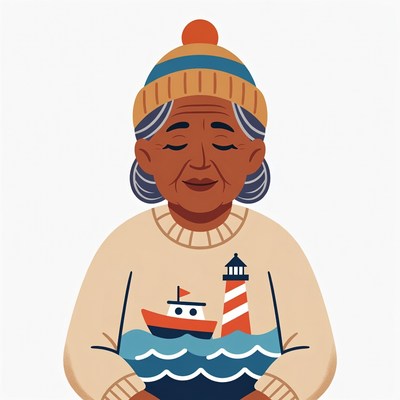 Elderly woman in lighthouse sweater