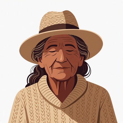 Elderly Indigenous woman in straw hat