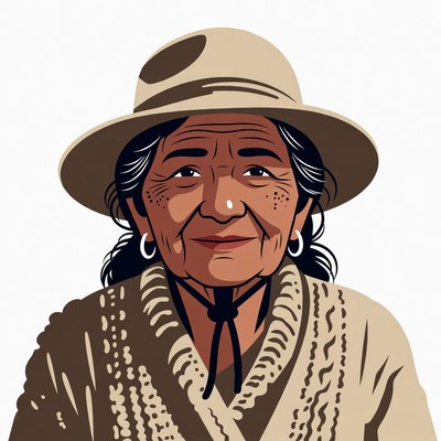 Elderly Indigenous woman in safari hat
