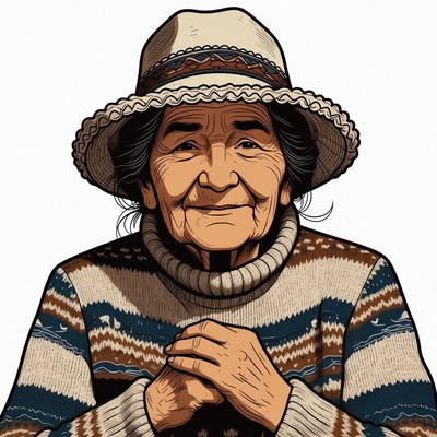 Elderly Indigenous woman in traditional hat
