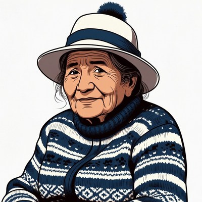 Indigenous woman in striped sweater and hat