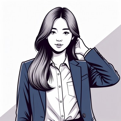 Asian woman touching hair in suit