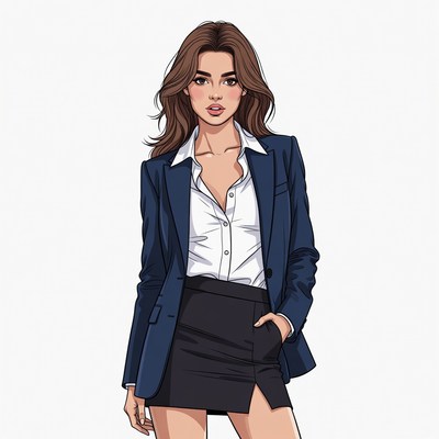 Beautiful woman in navy blazer skirt