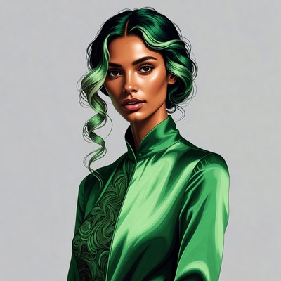 Woman with green hair in green dress